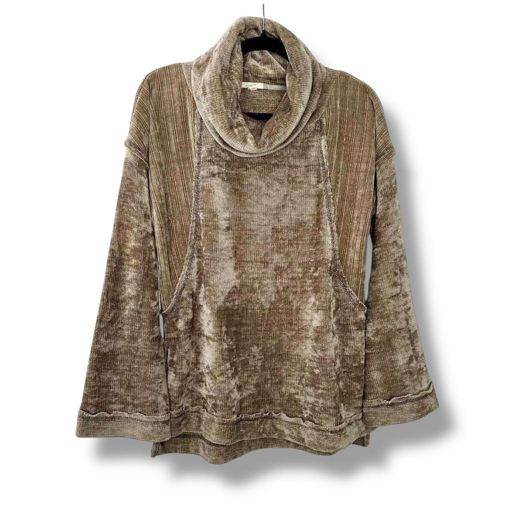 Mystree Cozy Chenille Patchwork Knit Cowl Turtleneck Bell Sleeve Sweater S